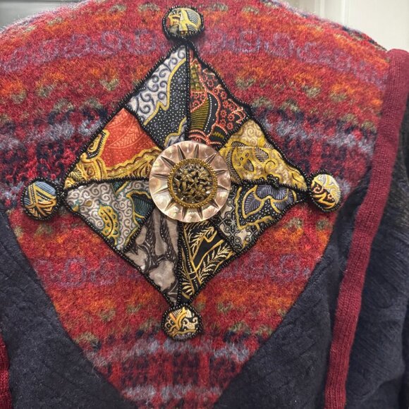 Vintage Handmade Wool Overcoat with Appliqué – Boho Southwestern Style - Picture 2 of 6